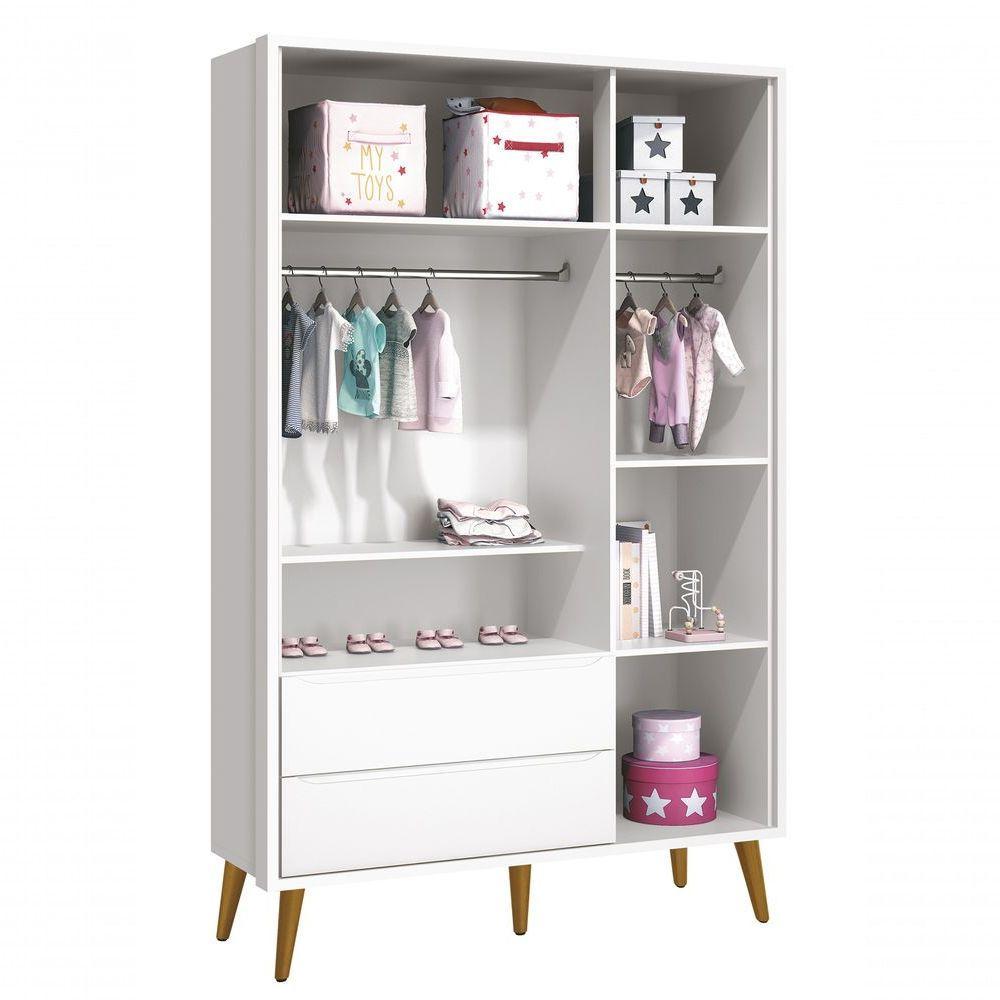 Guarda-roupa Retrô 3 Portas Théo New Branco Fosco Com Madeira - Reller - 5