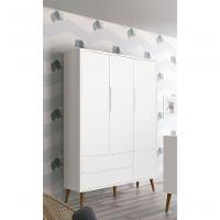 Guarda-roupa Retrô 3 Portas Théo New Branco Fosco Com Madeira - Reller - 2