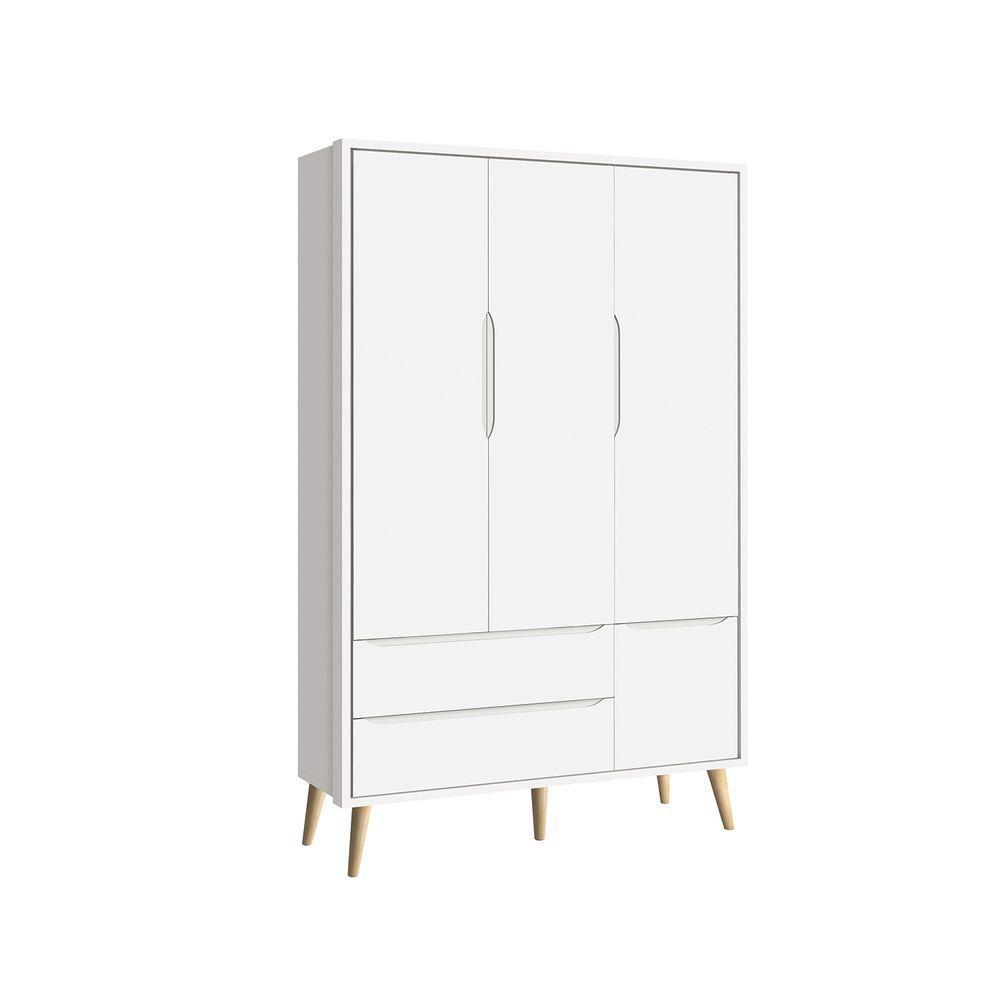 Guarda-roupa Retrô 3 Portas Théo New Branco Fosco Com Natural - Reller - 1