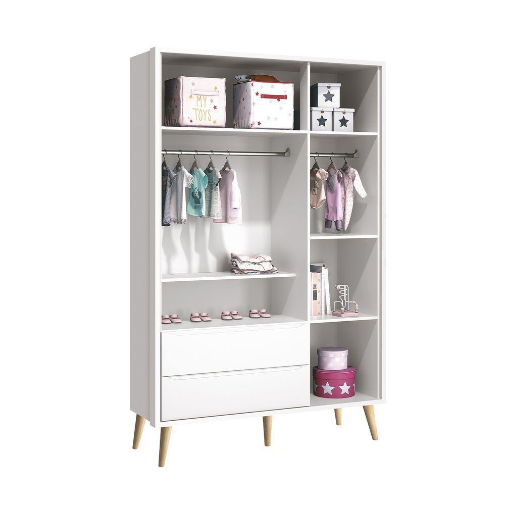 Guarda-roupa Retrô 3 Portas Théo New Branco Fosco Com Natural - Reller - 3