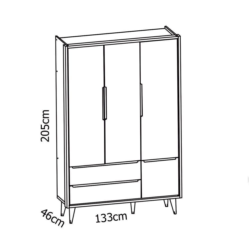 Guarda-roupa Retrô 3 Portas Théo New Branco Fosco Com Natural - Reller - 6
