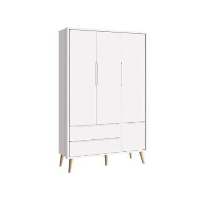 Guarda-roupa Retrô 3 Portas Théo New Branco Fosco Com Natural - Reller