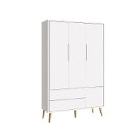 Guarda-roupa Retrô 3 Portas Théo New Branco Fosco Com Natural - Reller - 1