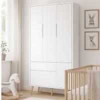 Guarda-roupa Retrô 3 Portas Théo New Branco Fosco Com Natural - Reller - 2