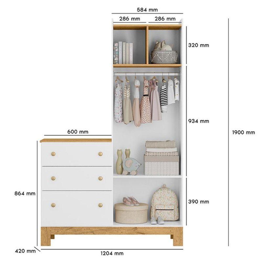 Guarda Roupa Infantil Com Cômoda Q Encanto Slim 4970 Branco Acetinado - Qmovi - 3