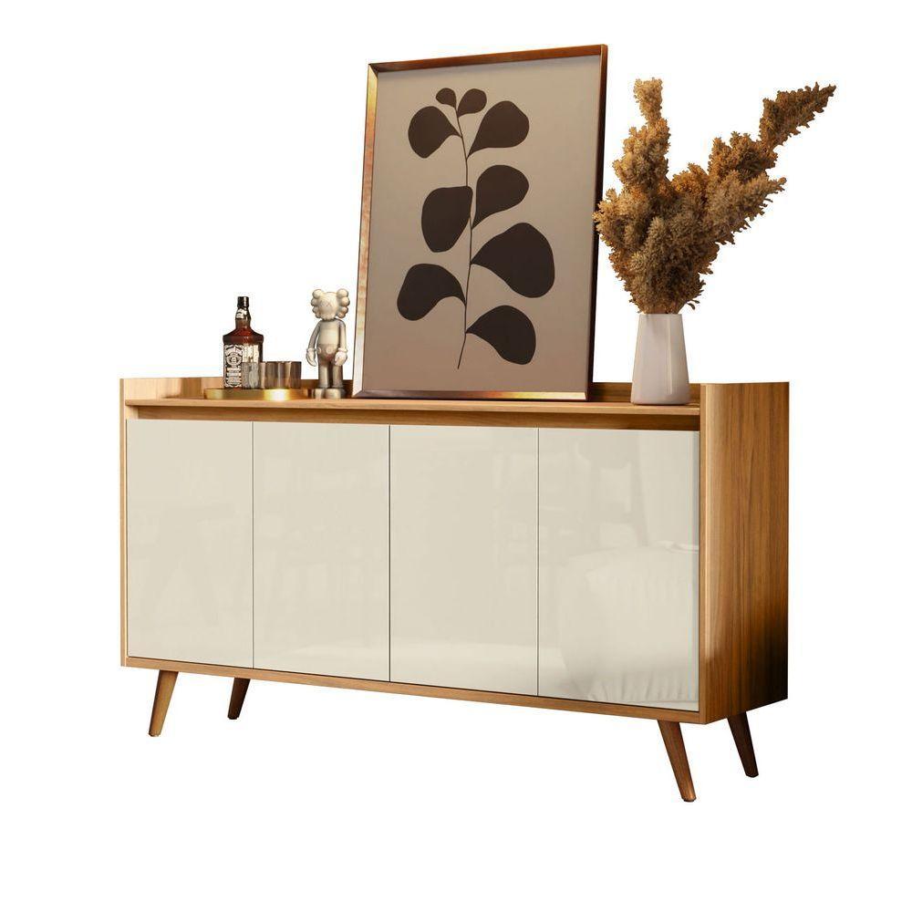Buffet Aparador Retrô Delux 4 Portas Freijó Com Off White - Moveisaqui - 1