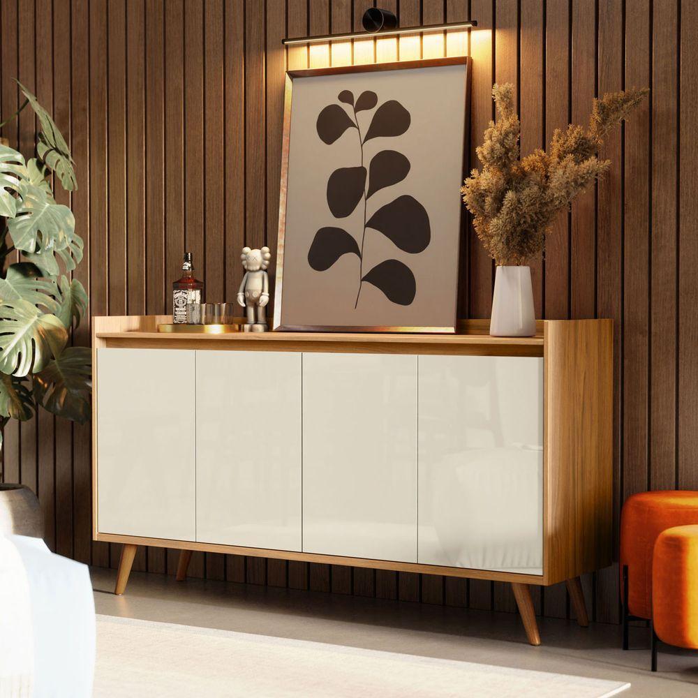 Buffet Aparador Retrô Delux 4 Portas Freijó Com Off White - Moveisaqui - 2
