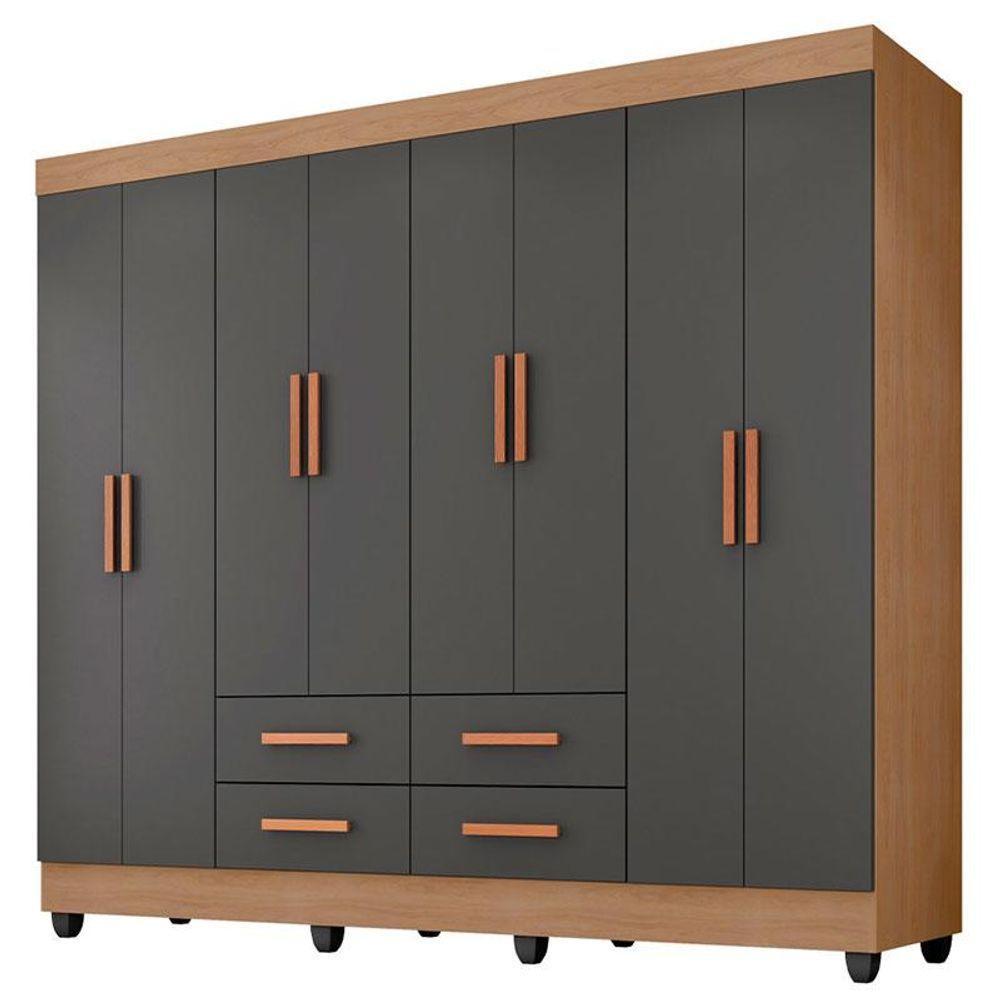 Guarda Roupa Casal Porto 8 Portas Nature Cinza - Móveis Leão - 1