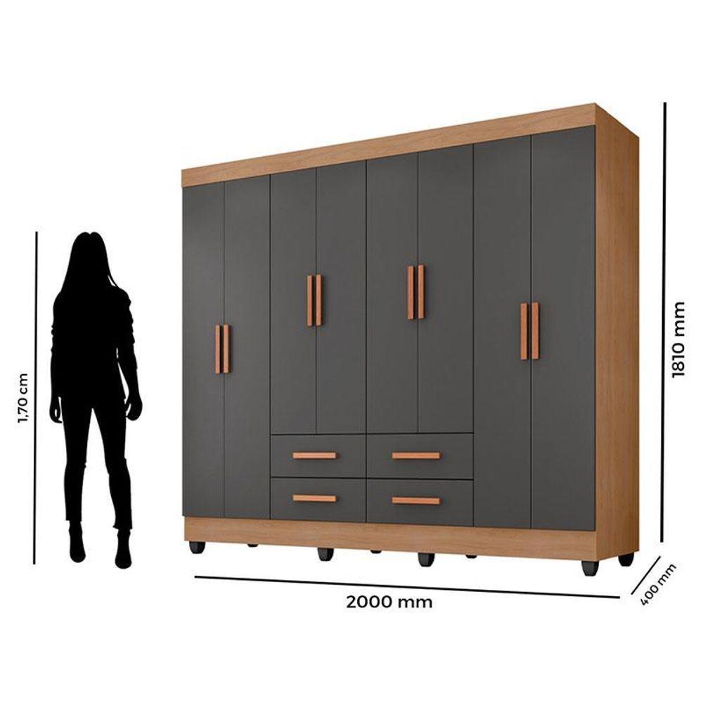 Guarda Roupa Casal Porto 8 Portas Nature Cinza - Móveis Leão - 2