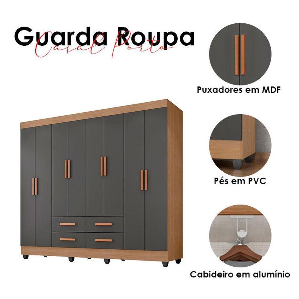 Guarda Roupa Casal Porto 8 Portas Nature Cinza - Móveis Leão - 4