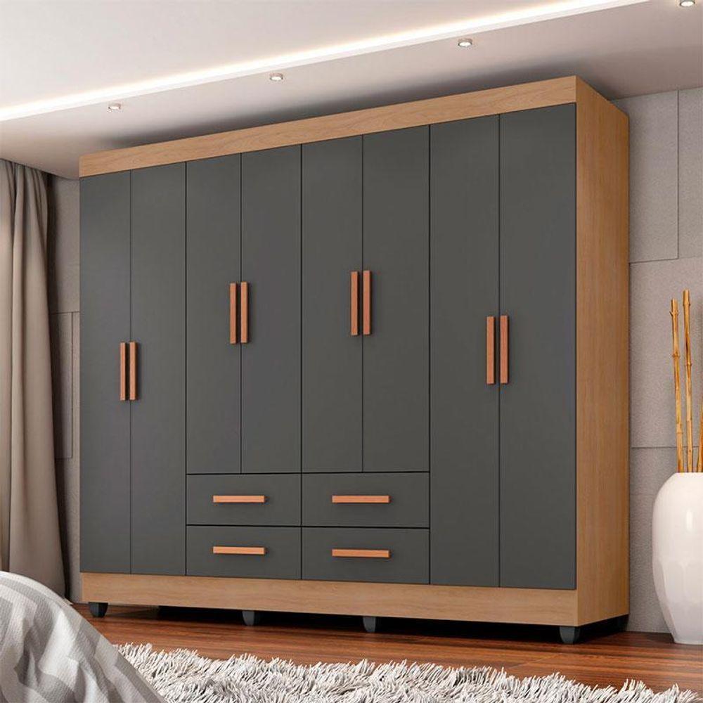 Guarda Roupa Casal Porto 8 Portas Nature Cinza - Móveis Leão - 5