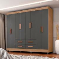 Guarda Roupa Casal Porto 8 Portas Nature Cinza - Móveis Leão - 5