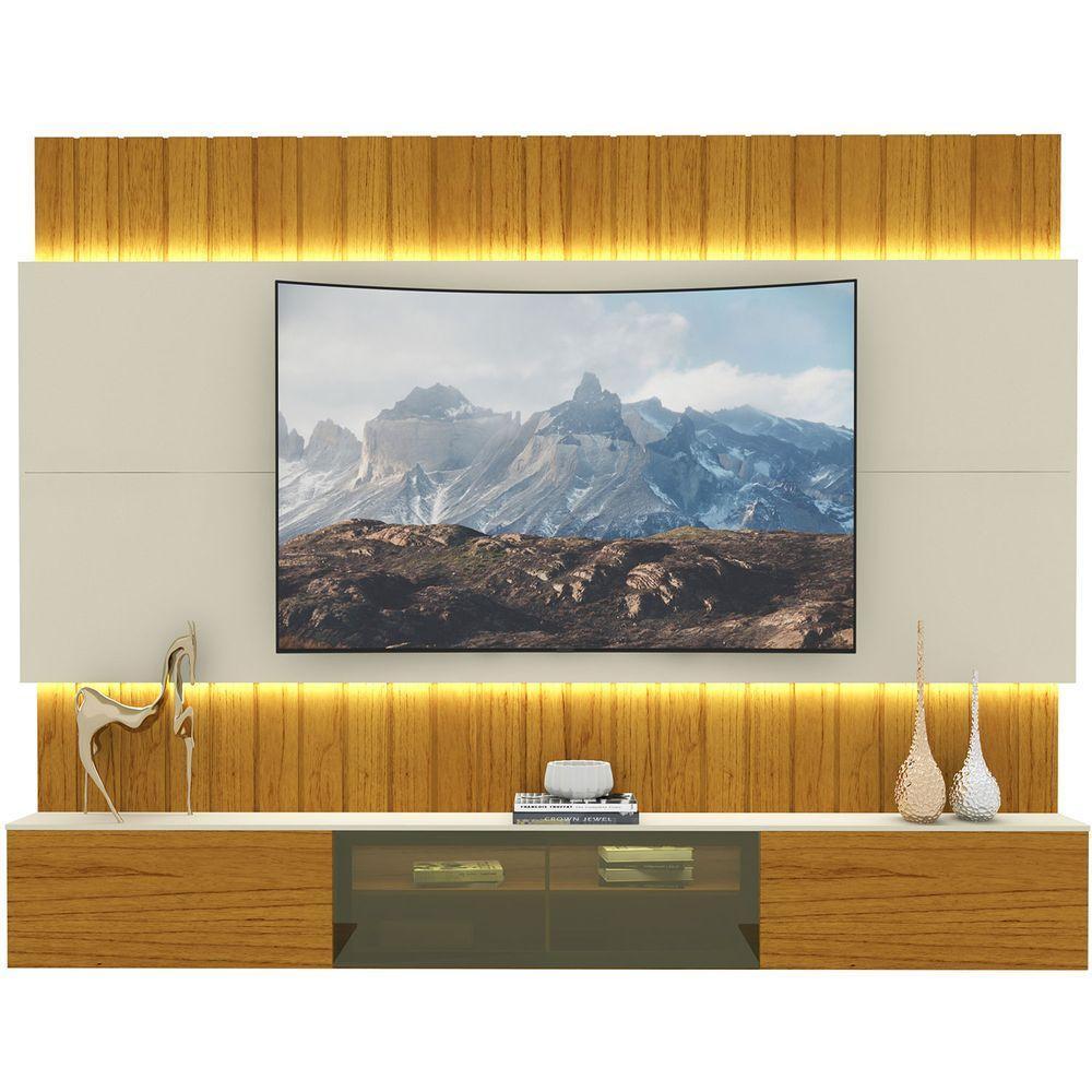 Home Para Tv Com Led Soberano Reflecta 2.6 Naturale Com Off White - Gelius Móveis - 1
