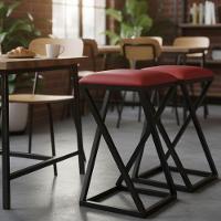 Conjunto 2 Bancos Baixo Bistrô Bar Cozinha Varanda Área Externa Ferro Vermelho - 2