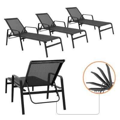 Kit 4 Espreguiçadeiras Piscina Sevilha Tela Sling Alumínio Encosto 5 Posições Reforçada Preto