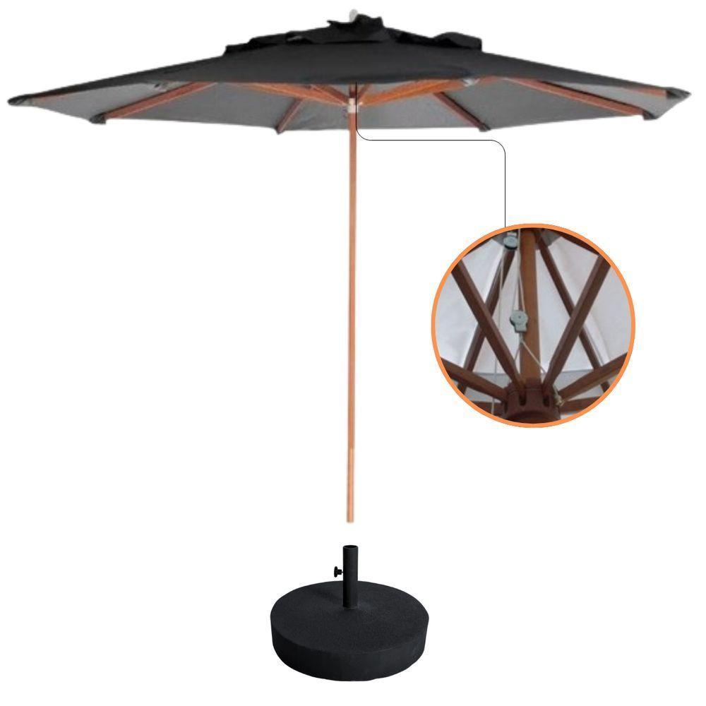 Guarda Sol Ombrelone 3,00m + Base 40kg Para Praia Piscina Jardim Preto - 1