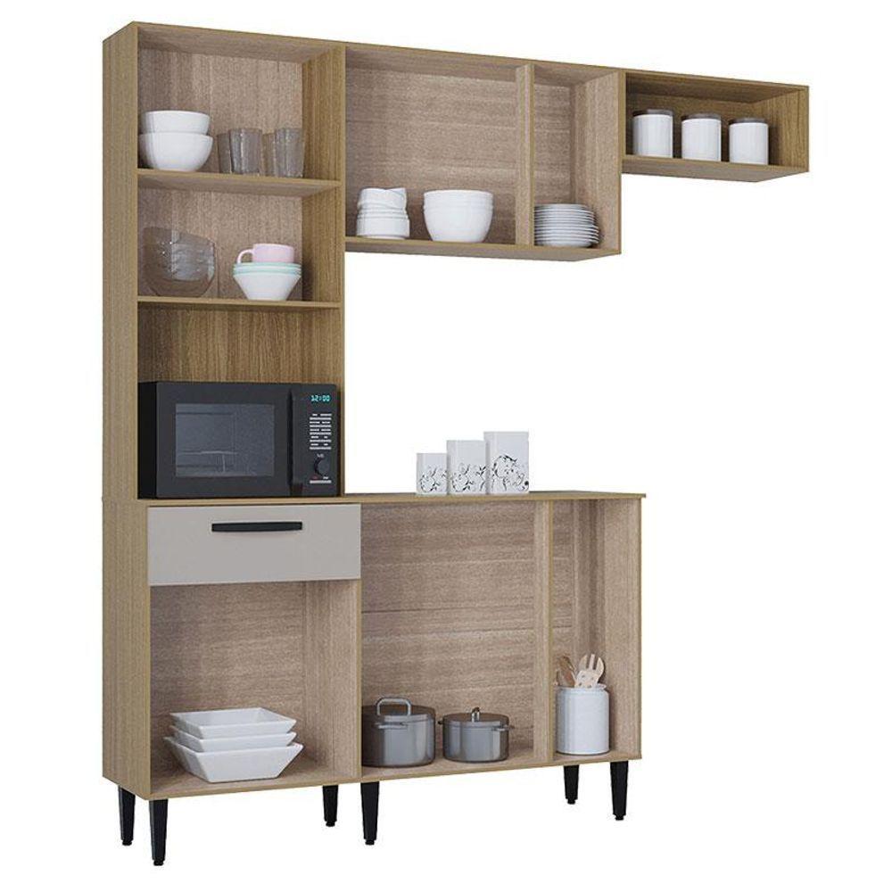 Kit Cozinha Dora Com Balcão Damasco Ripado Off White - Poquema - 3