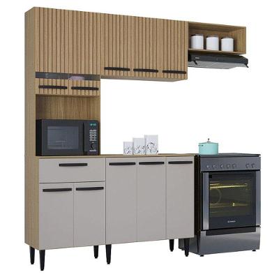 Kit Cozinha Dora Com Balcão Damasco Ripado Off White - Poquema