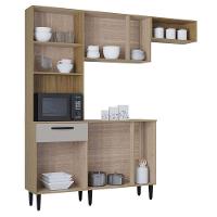 Kit Cozinha Dora Com Balcão Damasco Ripado Off White - Poquema - 3