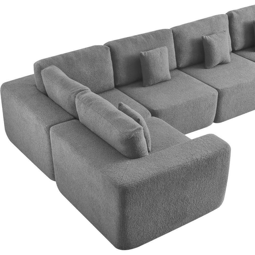 Kit Sofá Modular 5 Lugares Moderno Curvo Orgânico Adapt Bouclé - Amarena Móveis Cinza - 9