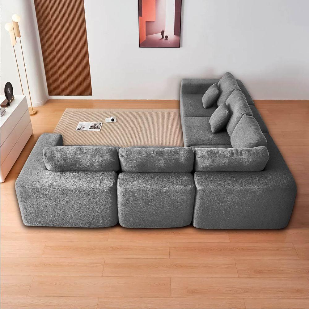 Kit Sofá Modular 5 Lugares Moderno Curvo Orgânico Adapt Bouclé - Amarena Móveis Cinza - 10