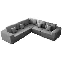 Kit Sofá Modular 5 Lugares Moderno Curvo Orgânico Adapt Bouclé - Amarena Móveis Cinza - 1