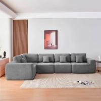 Kit Sofá Modular 5 Lugares Moderno Curvo Orgânico Adapt Bouclé - Amarena Móveis Cinza - 2