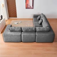 Kit Sofá Modular 5 Lugares Moderno Curvo Orgânico Adapt Bouclé - Amarena Móveis Cinza - 10