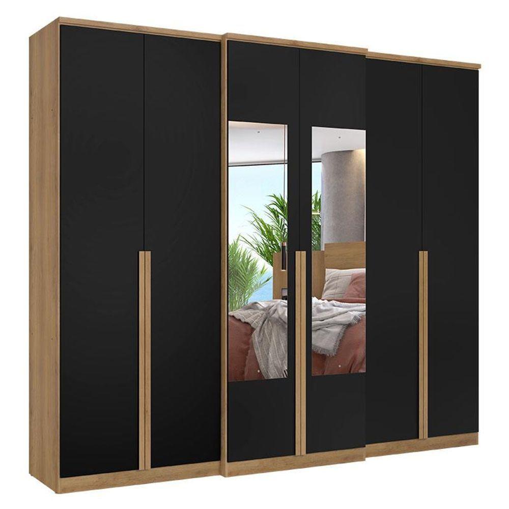 Guarda Roupa Casal Valência 6 Portas Glass Capuccino Preto Acetinado - Thb - 1