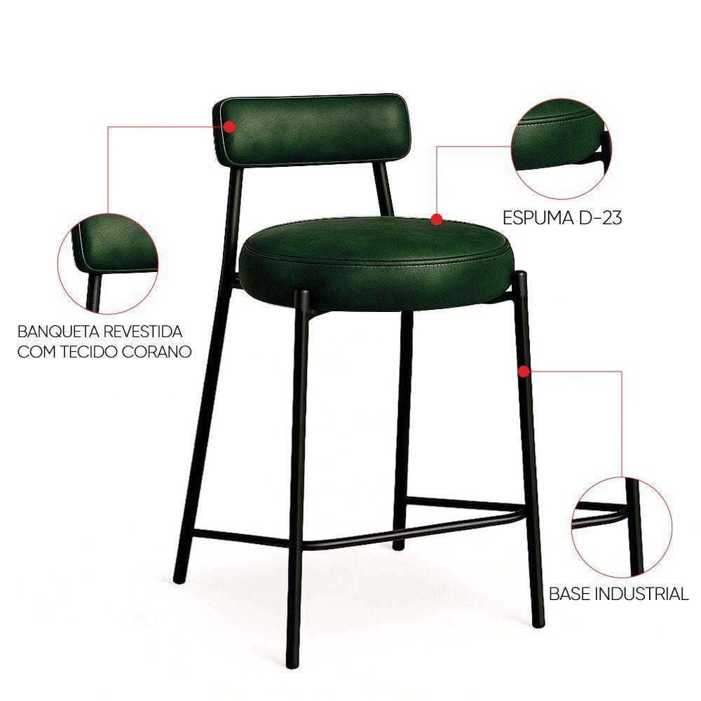 Banqueta Cozinha Alta Com Encosto Industrial Preto Kit 3 Londres Pu D03 - D'rossi Cor Verde - 3