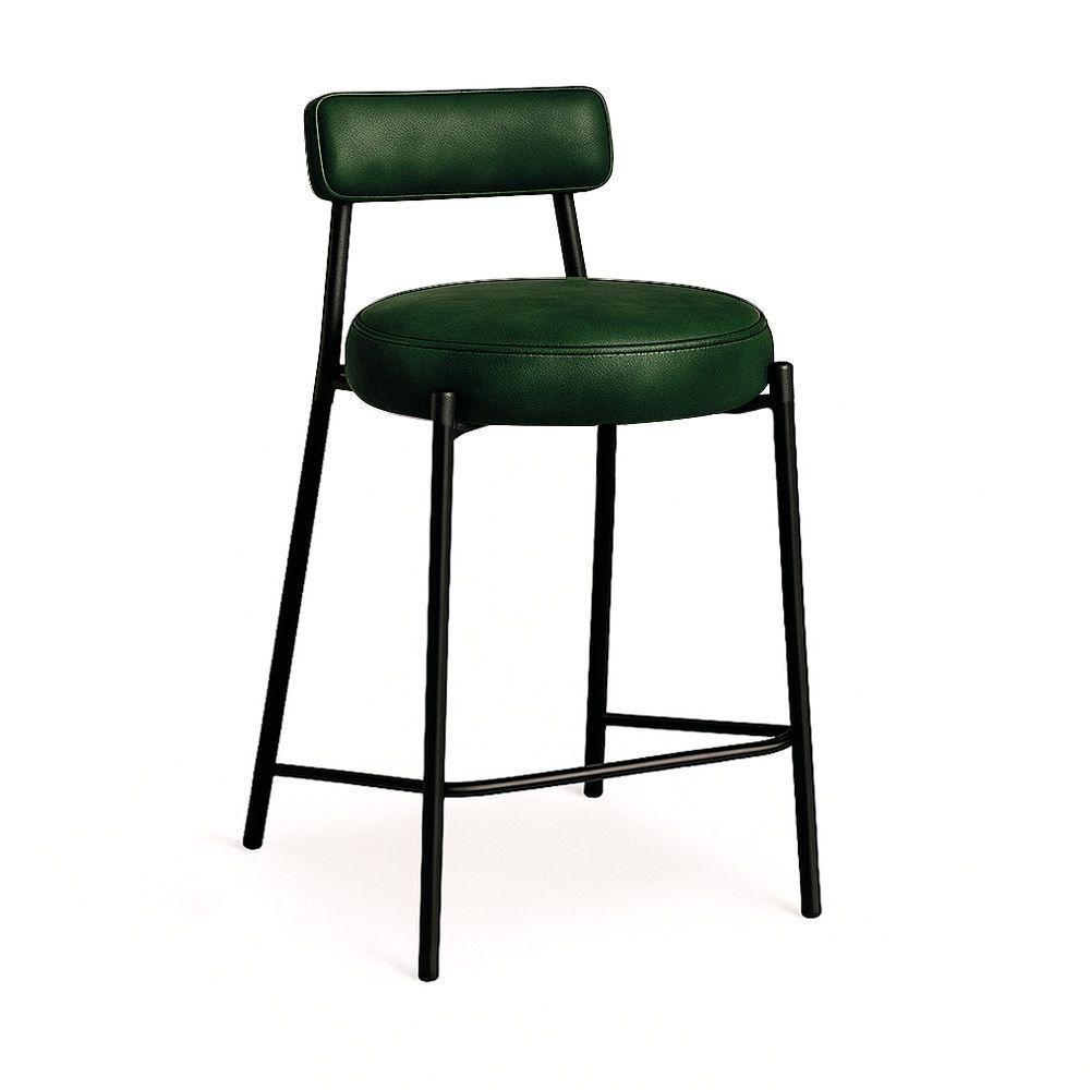 Banqueta Cozinha Alta Com Encosto Industrial Preto Kit 3 Londres Pu D03 - D'rossi Cor Verde - 5
