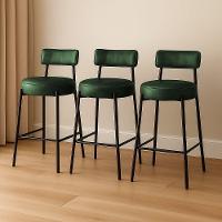 Banqueta Cozinha Alta Com Encosto Industrial Preto Kit 3 Londres Pu D03 - D'rossi Cor Verde - 1