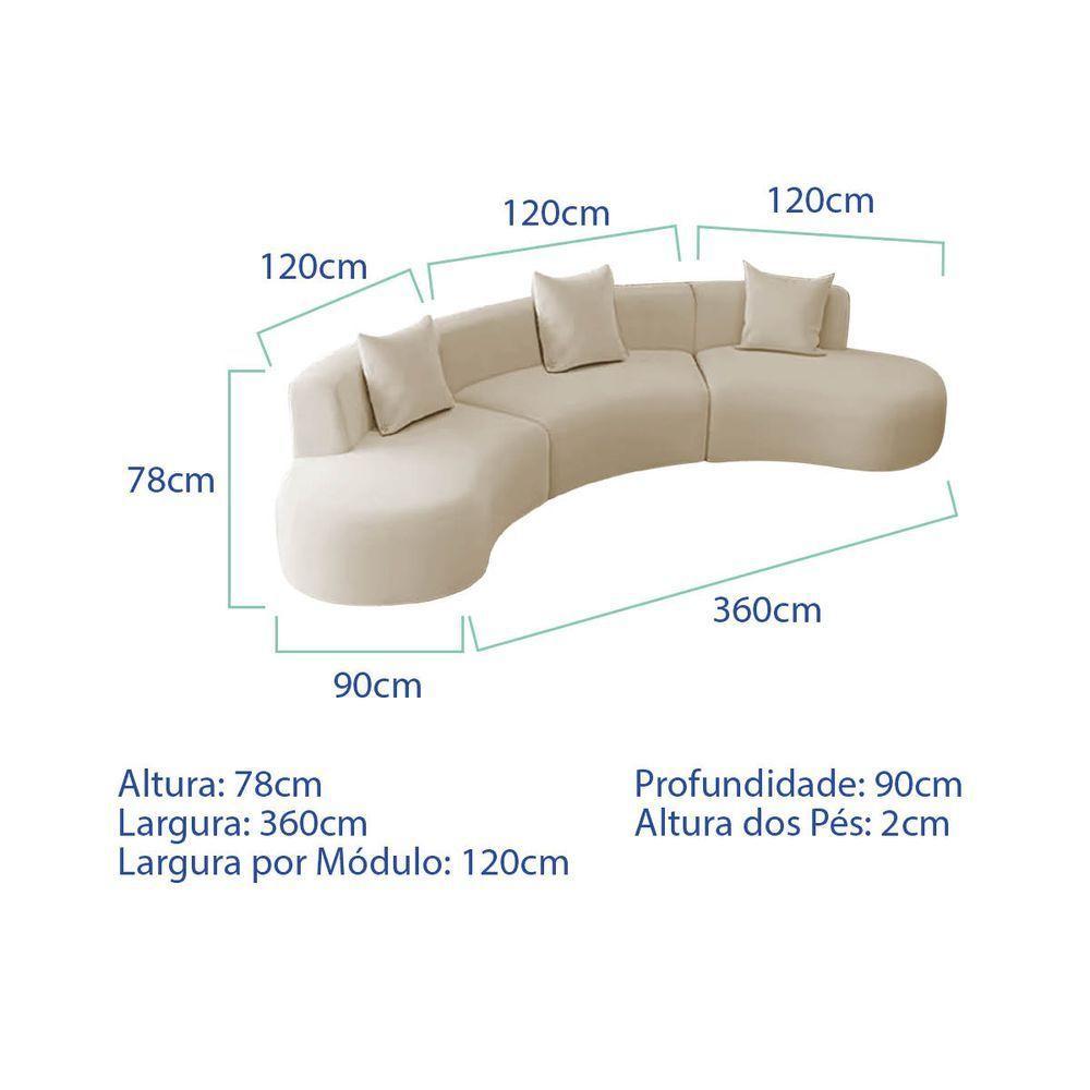 Kit Sofá Modular 4 Lugares 360cm Moderno Curvo Orgânico Duna Bouclé Bege - 3
