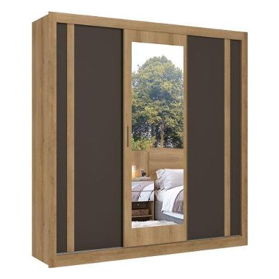 Guarda Roupa Casal Ibiza Glass 3 Portas Capuccino Cacau Off White Flex - Thb