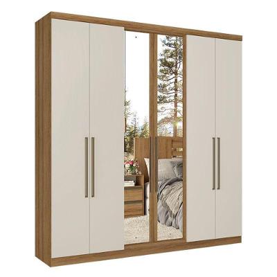 Guarda Roupa Casal Presence Full Glass 6 Portas Almendra Off White Acetinado - Thb