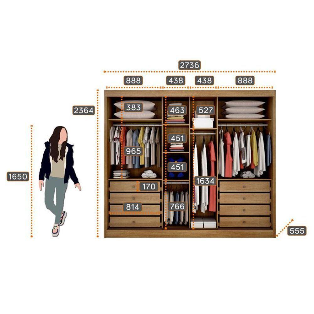 Guarda Roupa Casal Atlanta 3 Portas 8 Gavetas Com Espelho Cumaru 23 - Novo Horizonte - 2