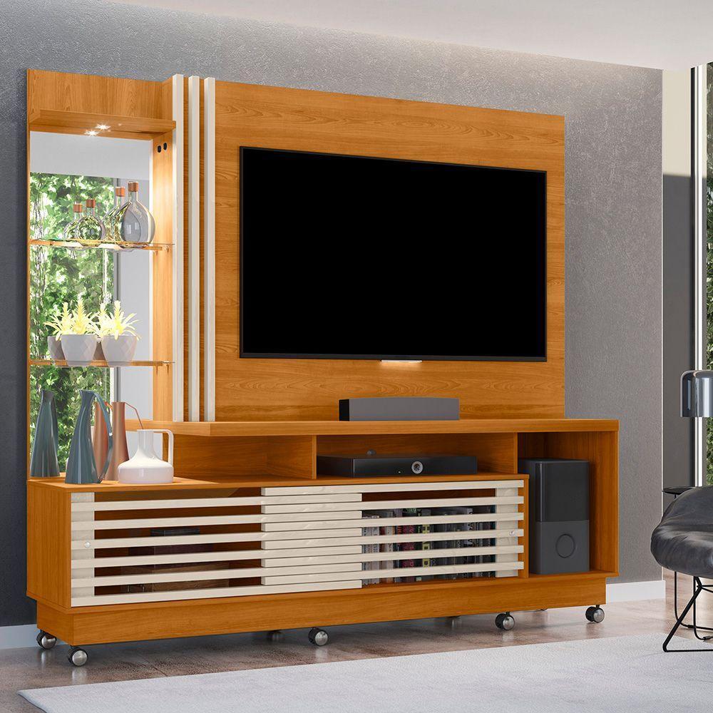 Estante De Tv 60 Pol 200cm Com Rodízio Sala De Estar Lumari Cinamomo-off White M20 - D'rossi - 1