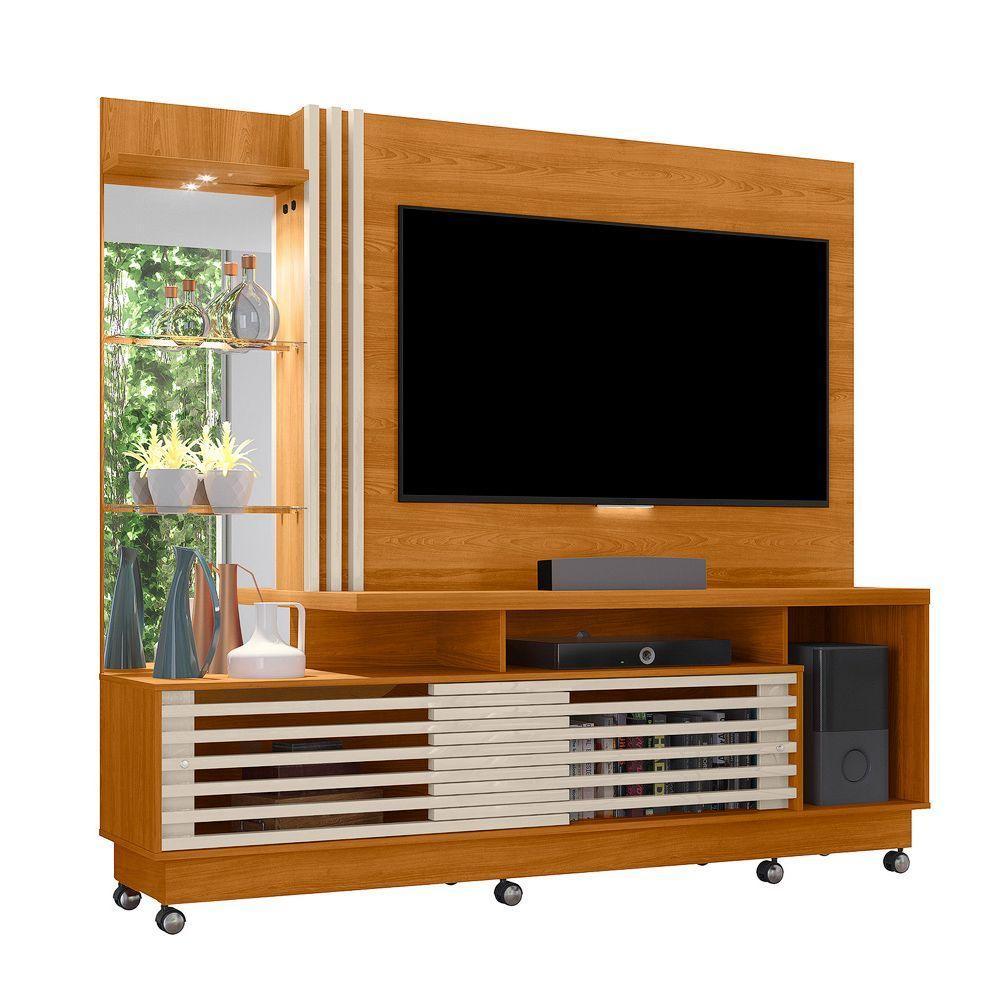 Estante De Tv 60 Pol 200cm Com Rodízio Sala De Estar Lumari Cinamomo-off White M20 - D'rossi - 2