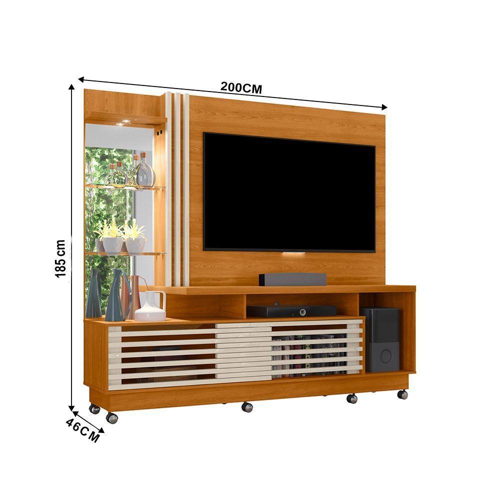 Estante De Tv 60 Pol 200cm Com Rodízio Sala De Estar Lumari Cinamomo-off White M20 - D'rossi - 3