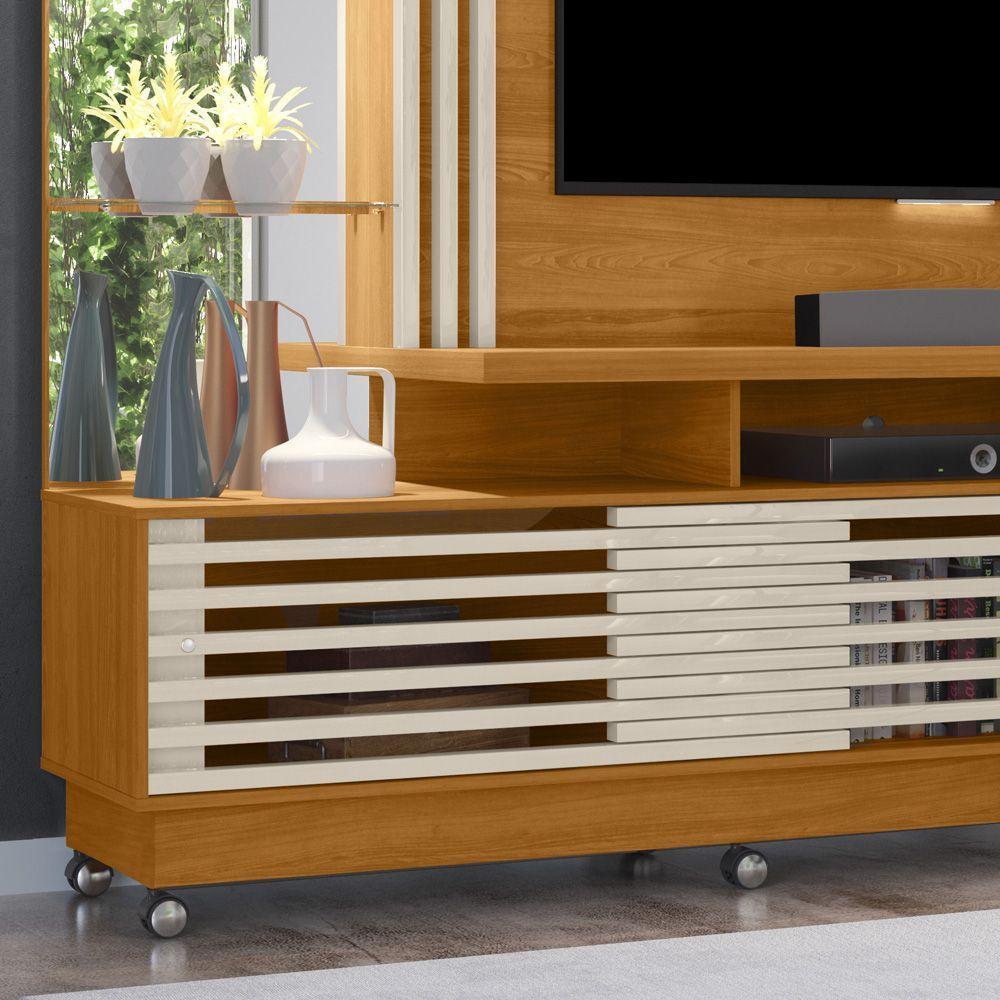 Estante De Tv 60 Pol 200cm Com Rodízio Sala De Estar Lumari Cinamomo-off White M20 - D'rossi - 5