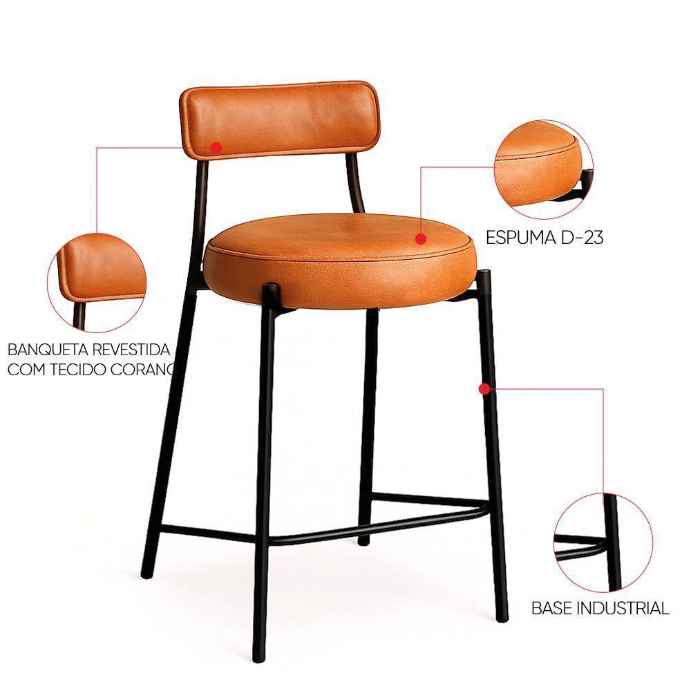 Banqueta Cozinha Alta Com Encosto Industrial Preto Kit 4 Londres Pu D03 - D'rossi Caramelo - 3