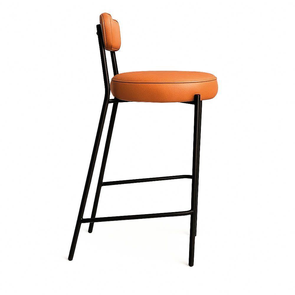 Banqueta Cozinha Alta Com Encosto Industrial Preto Kit 4 Londres Pu D03 - D'rossi Caramelo - 5