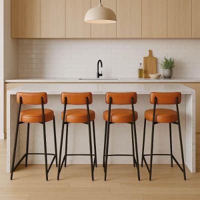 Banqueta Cozinha Alta Com Encosto Industrial Preto Kit 4 Londres Pu D03 - D'rossi Caramelo