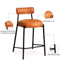 Banqueta Cozinha Alta Com Encosto Industrial Preto Kit 4 Londres Pu D03 - D'rossi Caramelo - 3