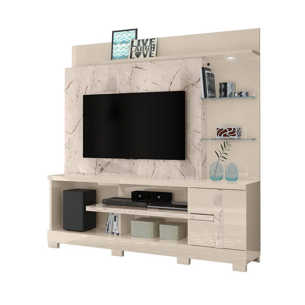 Estante De Tv 55 Pol 182cm Com Pé Para Sala Elaris Calacata-off White M20 - D'rossi - 2