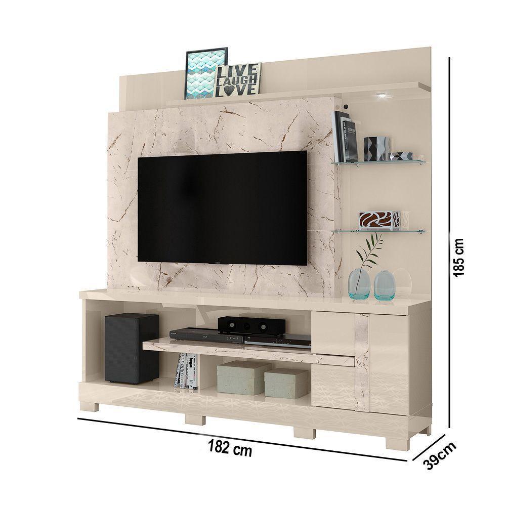 Estante De Tv 55 Pol 182cm Com Pé Para Sala Elaris Calacata-off White M20 - D'rossi - 3