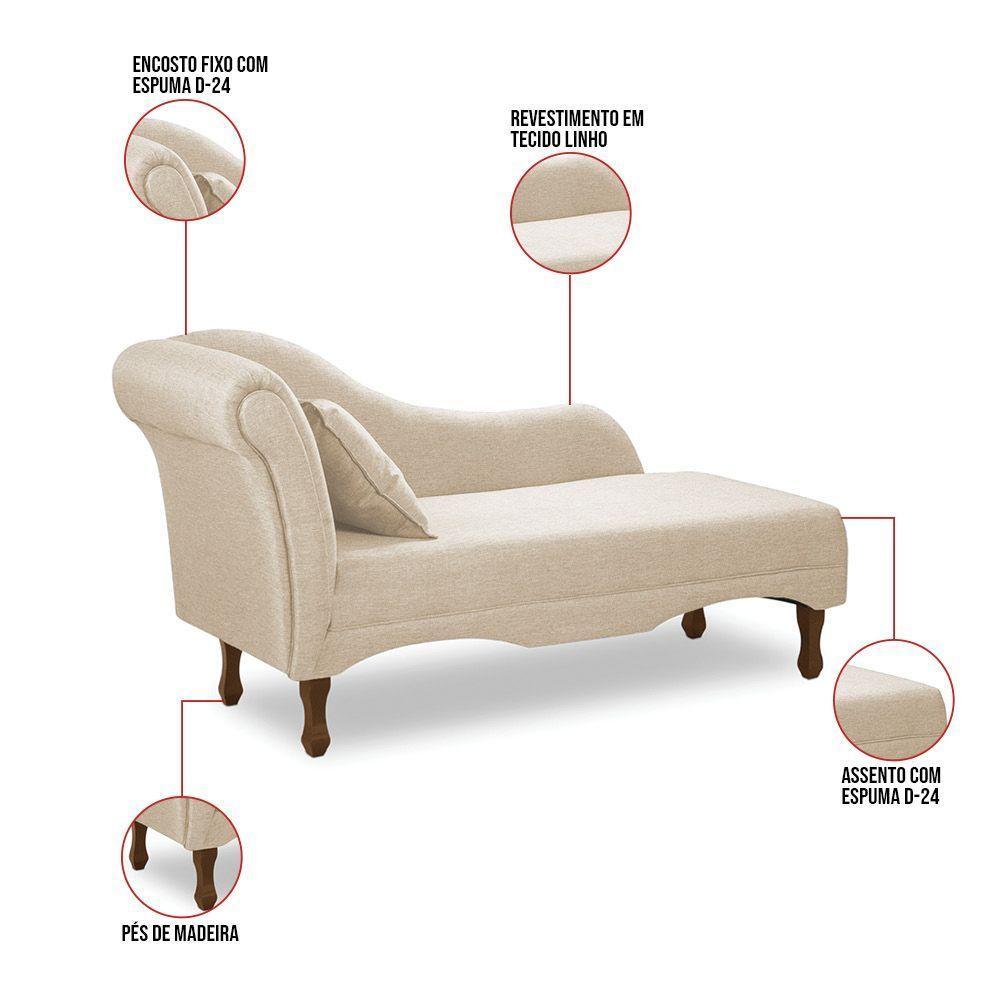 Divã Recamier Pés Retrô Medelin 150cm Linho E03 - D'rossi Bege - 3