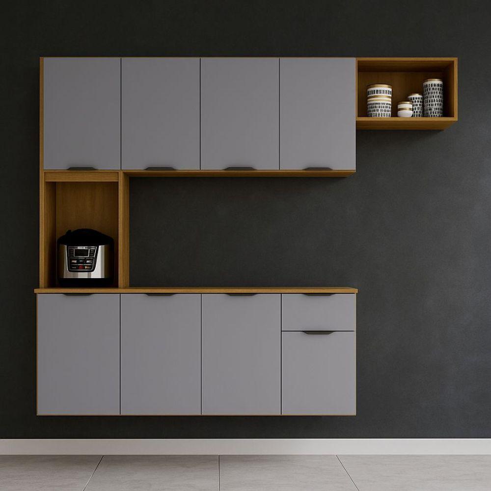 Armário De Cozinha Suspenso Completo Aéreo 8 Portas 1 Gaveta Mdp Compacto Espaço Cinza - 2