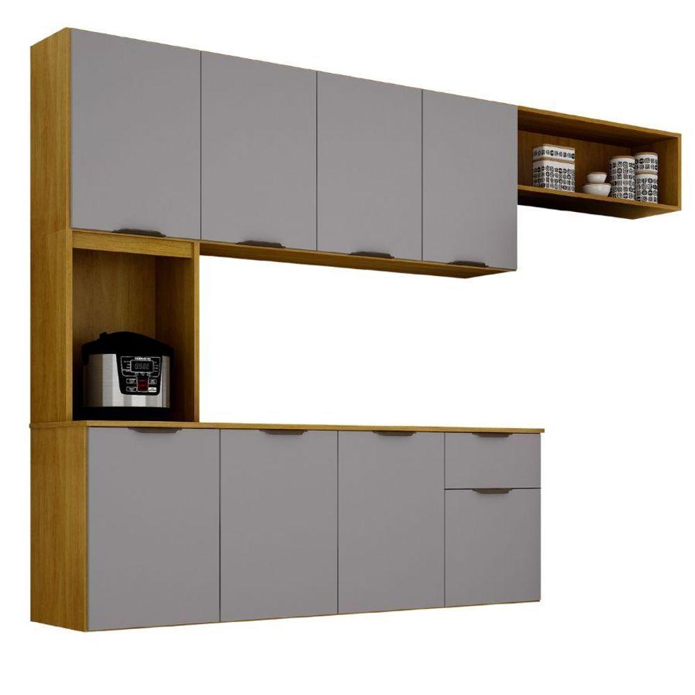 Armário De Cozinha Suspenso Completo Aéreo 8 Portas 1 Gaveta Mdp Compacto Espaço Cinza - 3