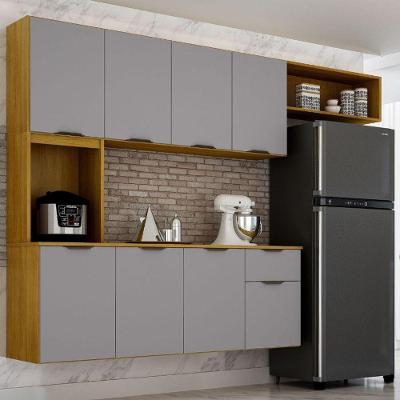 Armário De Cozinha Suspenso Completo Aéreo 8 Portas 1 Gaveta Mdp Compacto Espaço Cinza